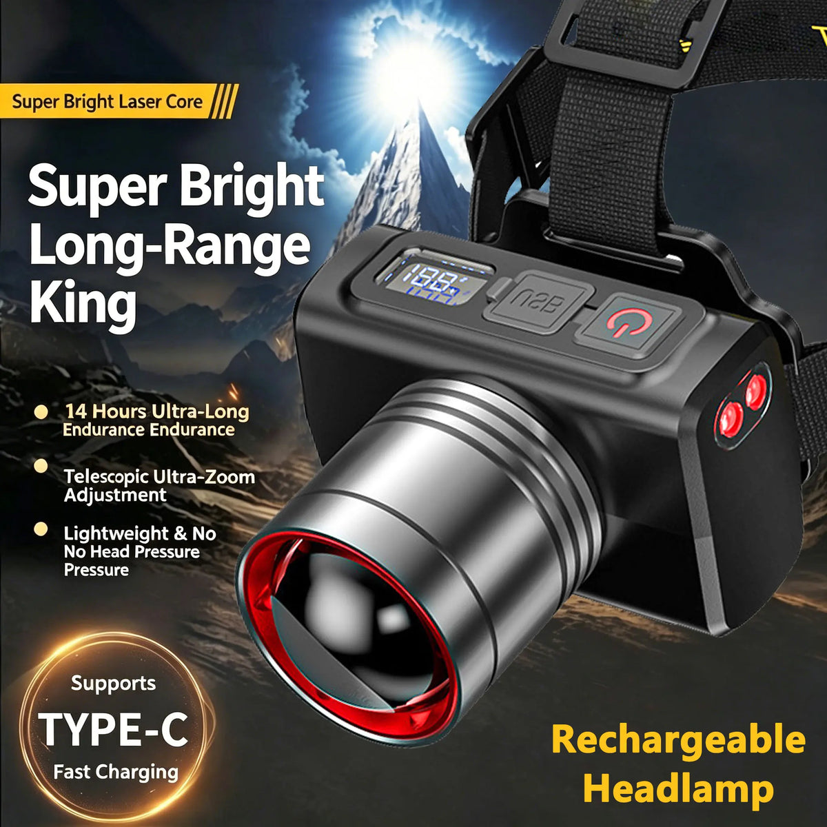 Lampe Frontale Rechargeable USB - Zoom Télescopique & Capteur de Mouvement