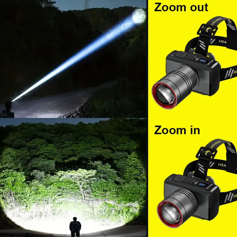 Lampe Frontale Rechargeable USB - Zoom Télescopique & Capteur de Mouvement
