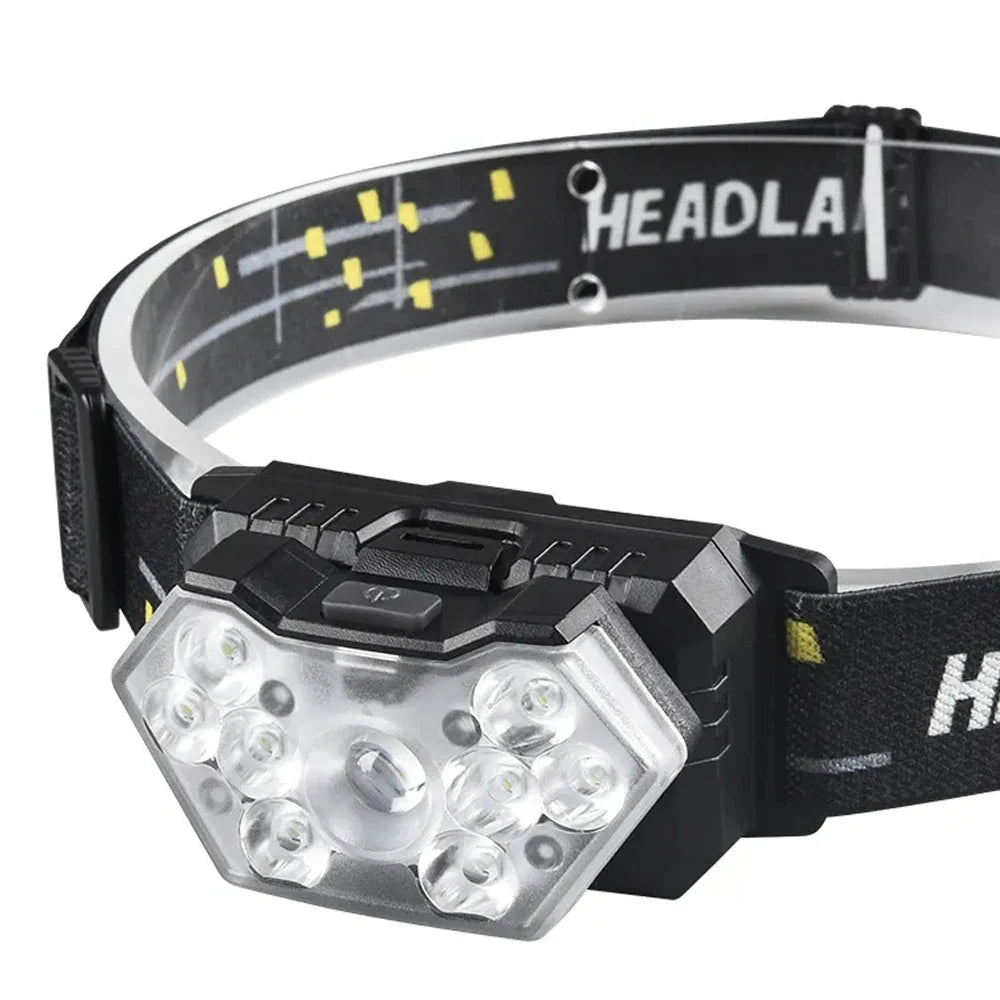 Lampe Frontale 9 LED Rechargeable - 2000 Lumens & Capteur de Mouvement