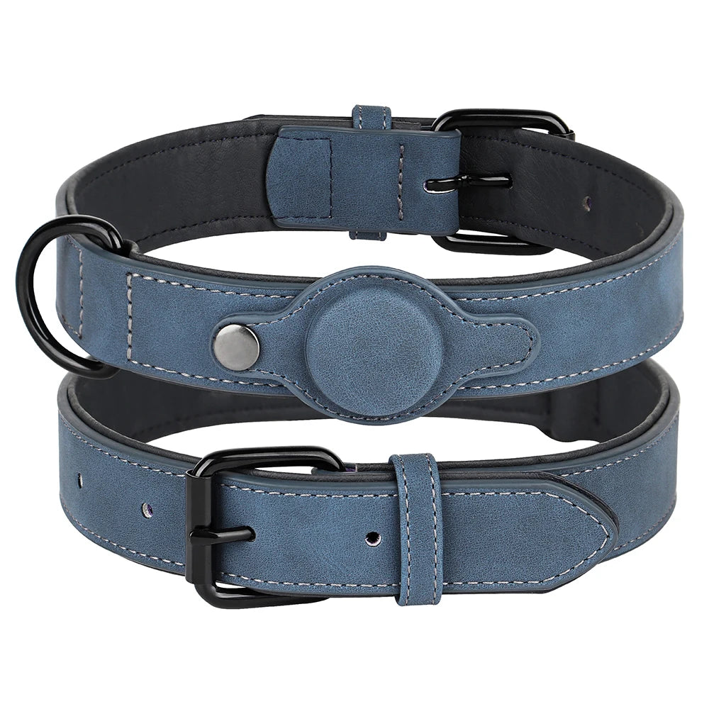 Collier pour Chien en Cuir PU - Anti-Perte avec Porte-Médaille, Réglable