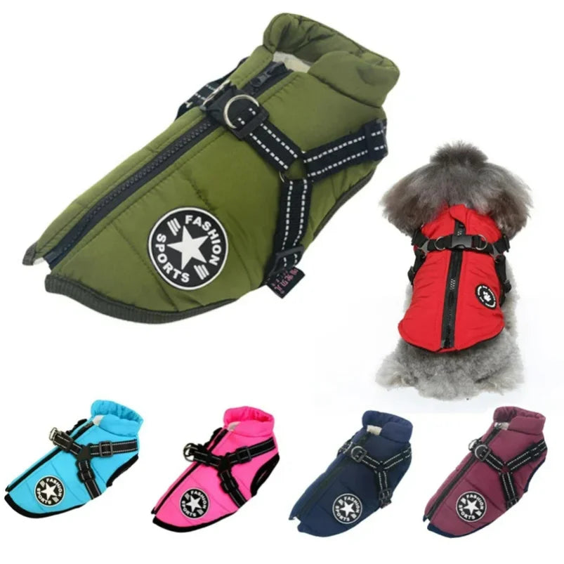 Manteau Chien Imperméable Doublé Polaire avec Harnais Intégré - Bandes Réfléchissantes