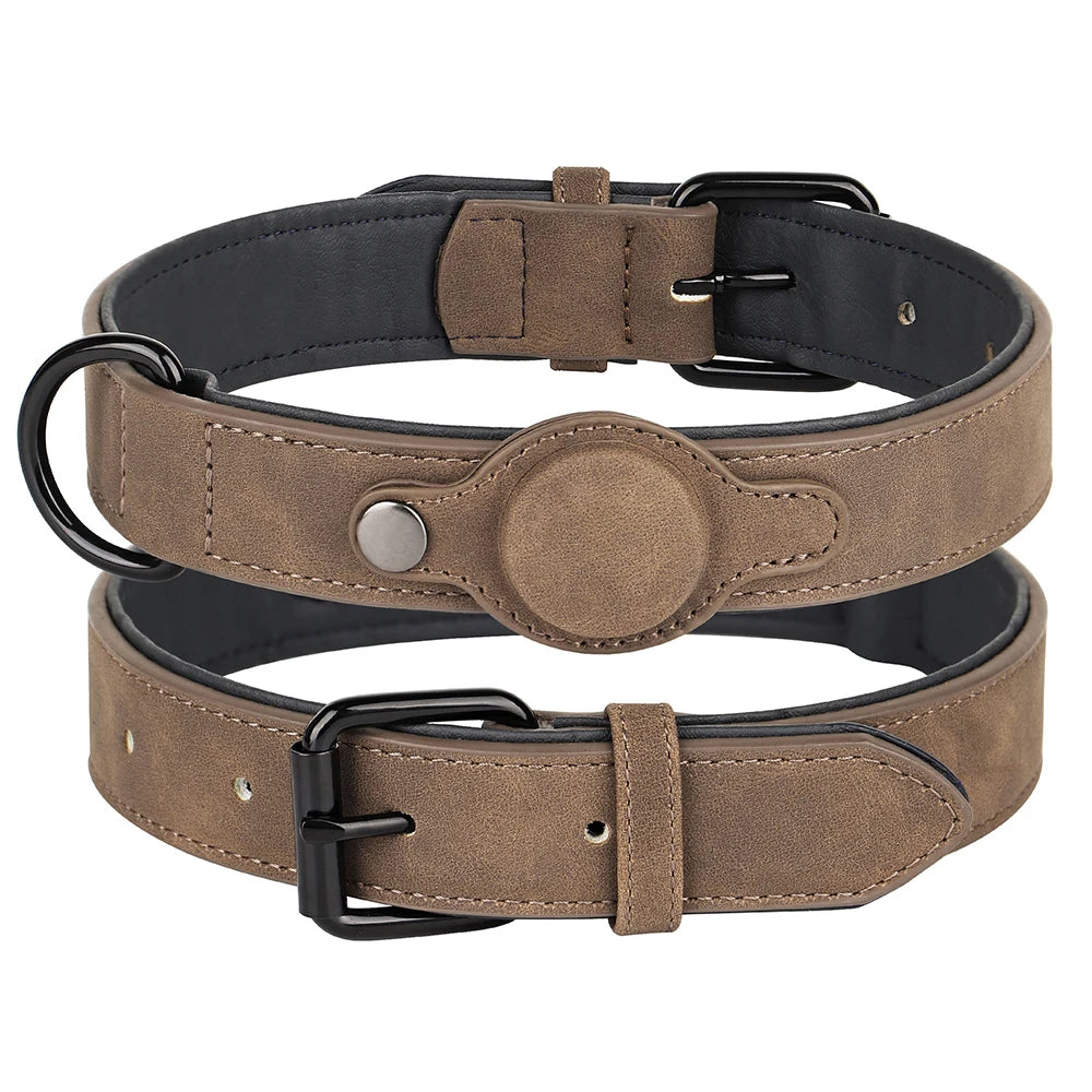 Collier pour Chien en Cuir PU - Anti-Perte avec Porte-Médaille, Réglable