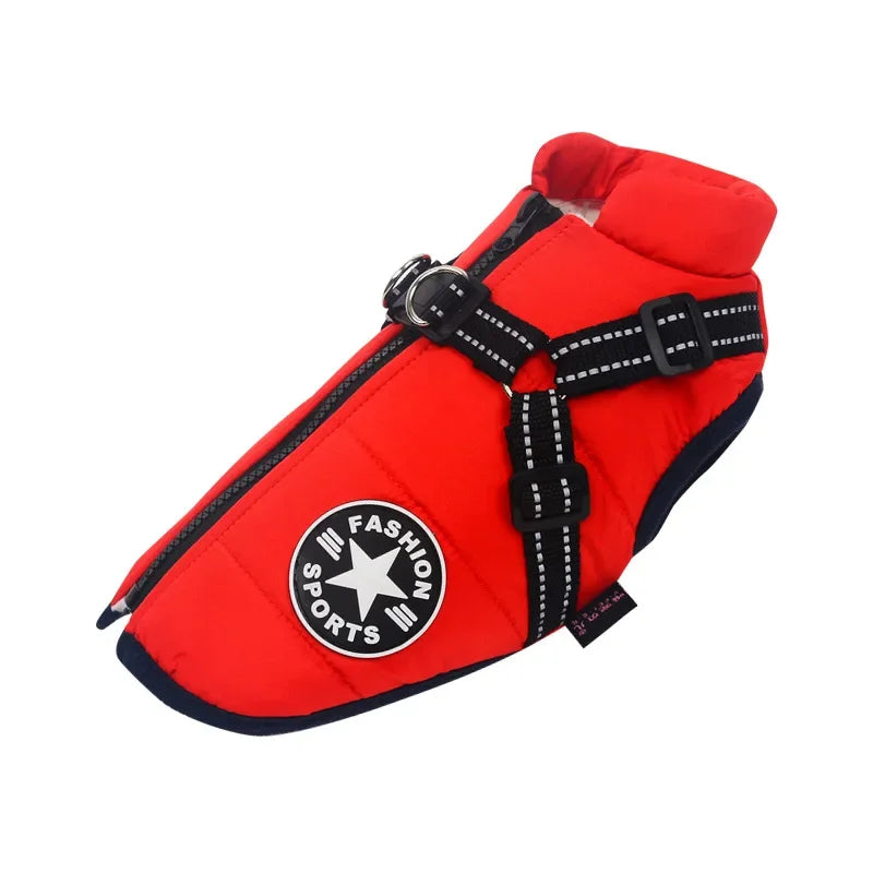 Manteau Chien Imperméable Doublé Polaire avec Harnais Intégré - Bandes Réfléchissantes
