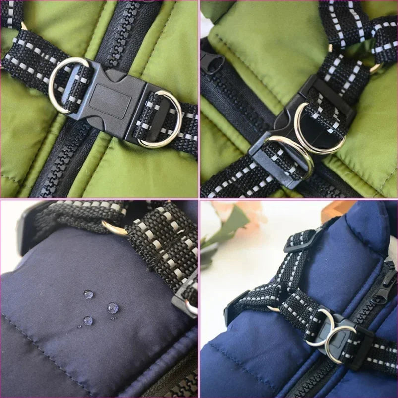 Manteau Chien Imperméable Doublé Polaire avec Harnais Intégré - Bandes Réfléchissantes