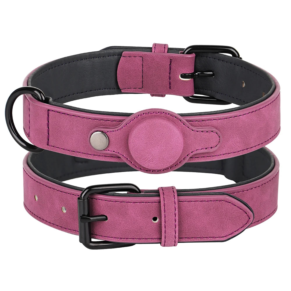 Collier pour Chien en Cuir PU - Anti-Perte avec Porte-Médaille, Réglable