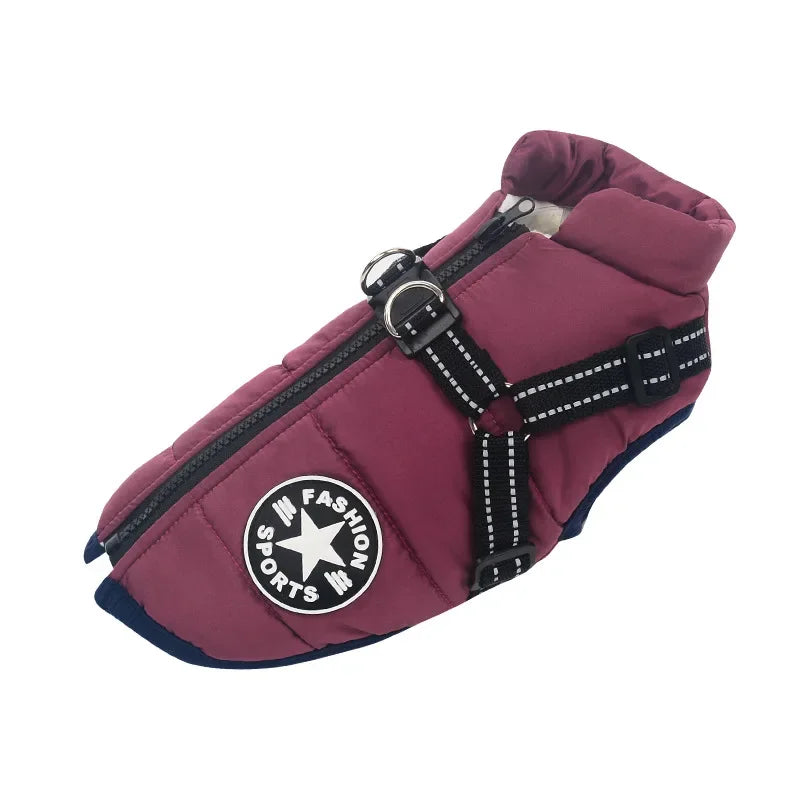 Manteau Chien Imperméable Doublé Polaire avec Harnais Intégré - Bandes Réfléchissantes