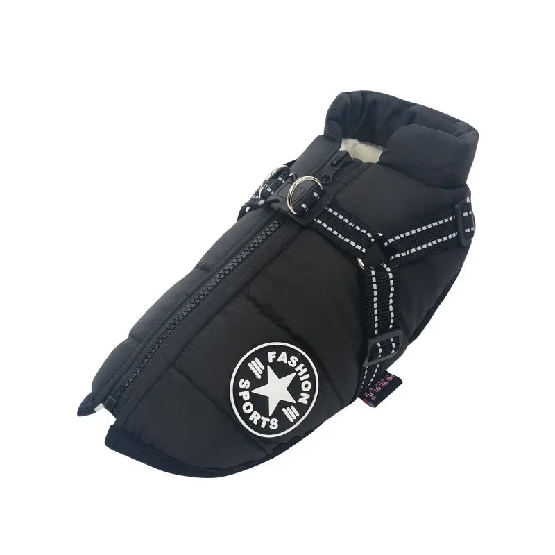 Manteau Chien Imperméable Doublé Polaire avec Harnais Intégré - Bandes Réfléchissantes