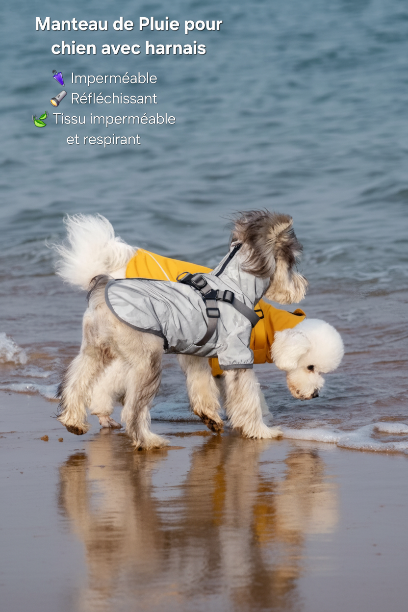 Manteau Chien Imperméable Léger avec Harnais Intégré - Bandes Réfléchissantes