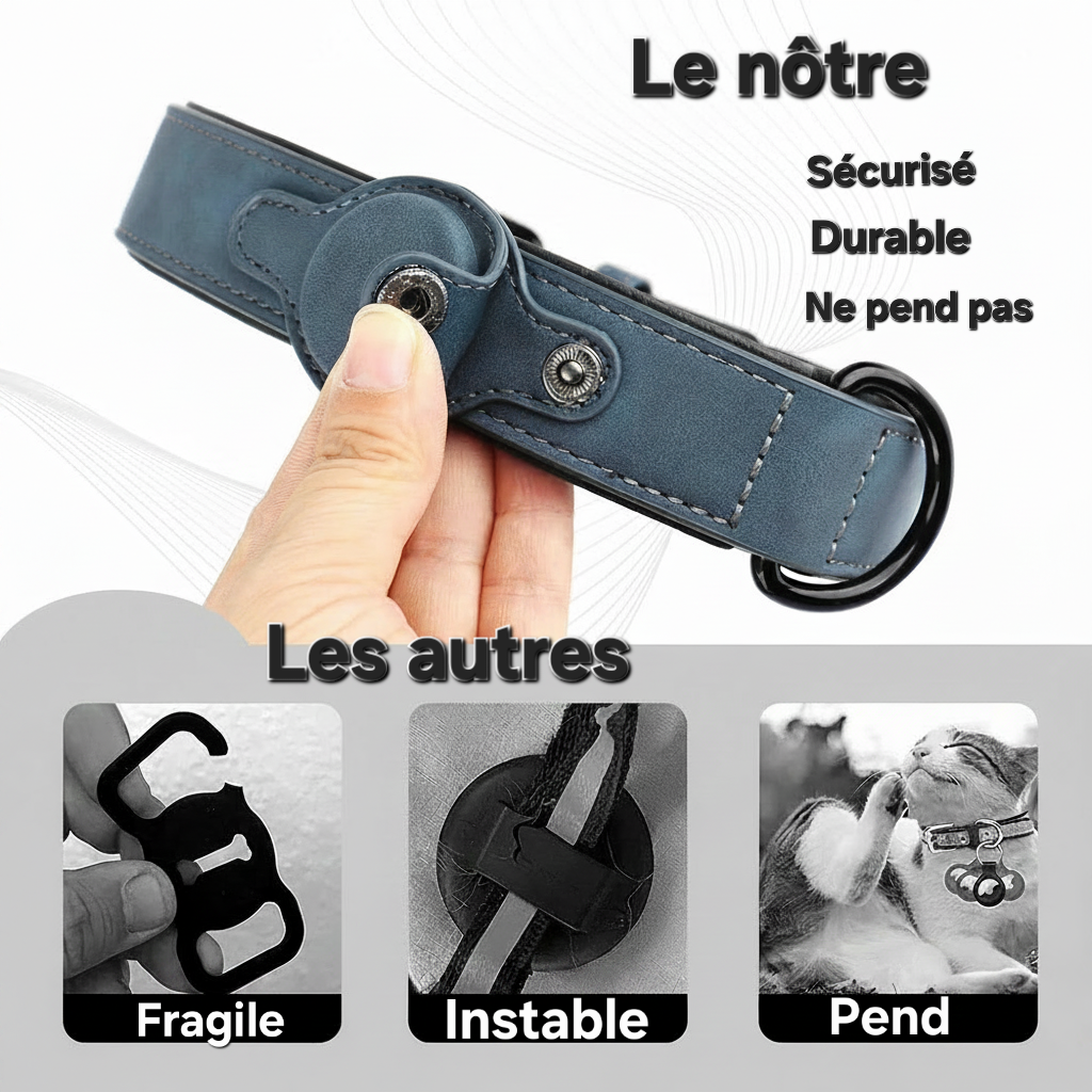 Collier pour Chien en Cuir PU - Anti-Perte avec Porte-Médaille, Réglable