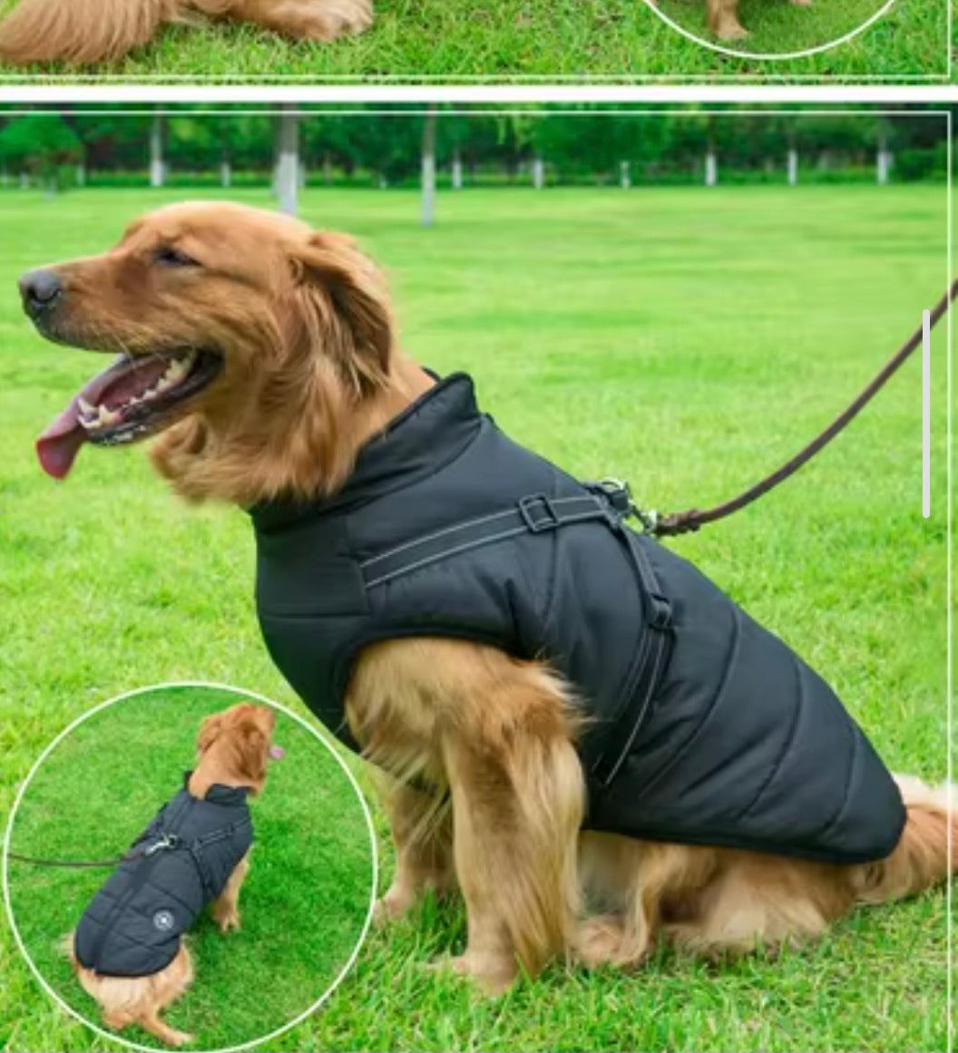 Manteau Chien Imperméable Doublé Polaire avec Harnais Intégré - Bandes Réfléchissantes