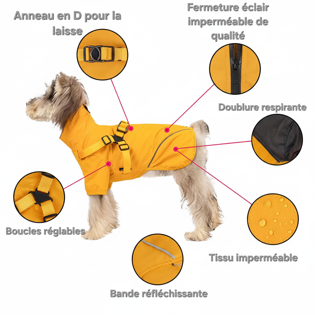 Manteau Chien Imperméable Léger avec Harnais Intégré - Bandes Réfléchissantes