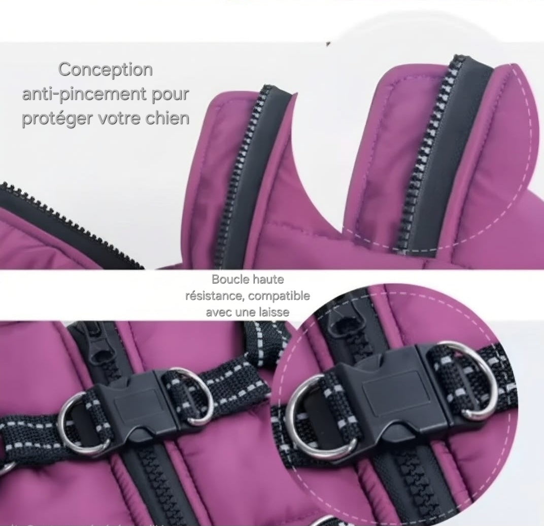 Manteau Chien Imperméable Doublé Polaire avec Harnais Intégré - Bandes Réfléchissantes