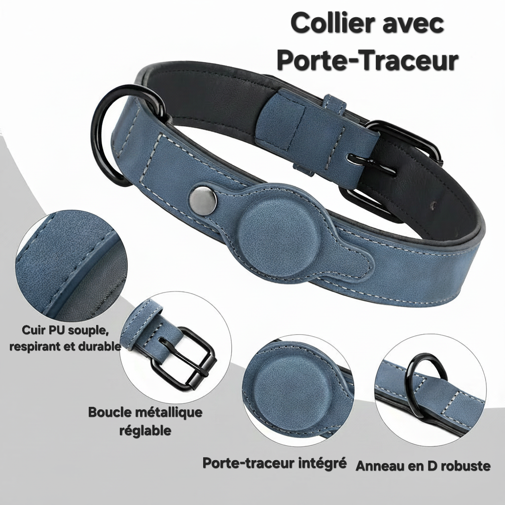 Collier pour Chien en Cuir PU - Anti-Perte avec Porte-Médaille, Réglable
