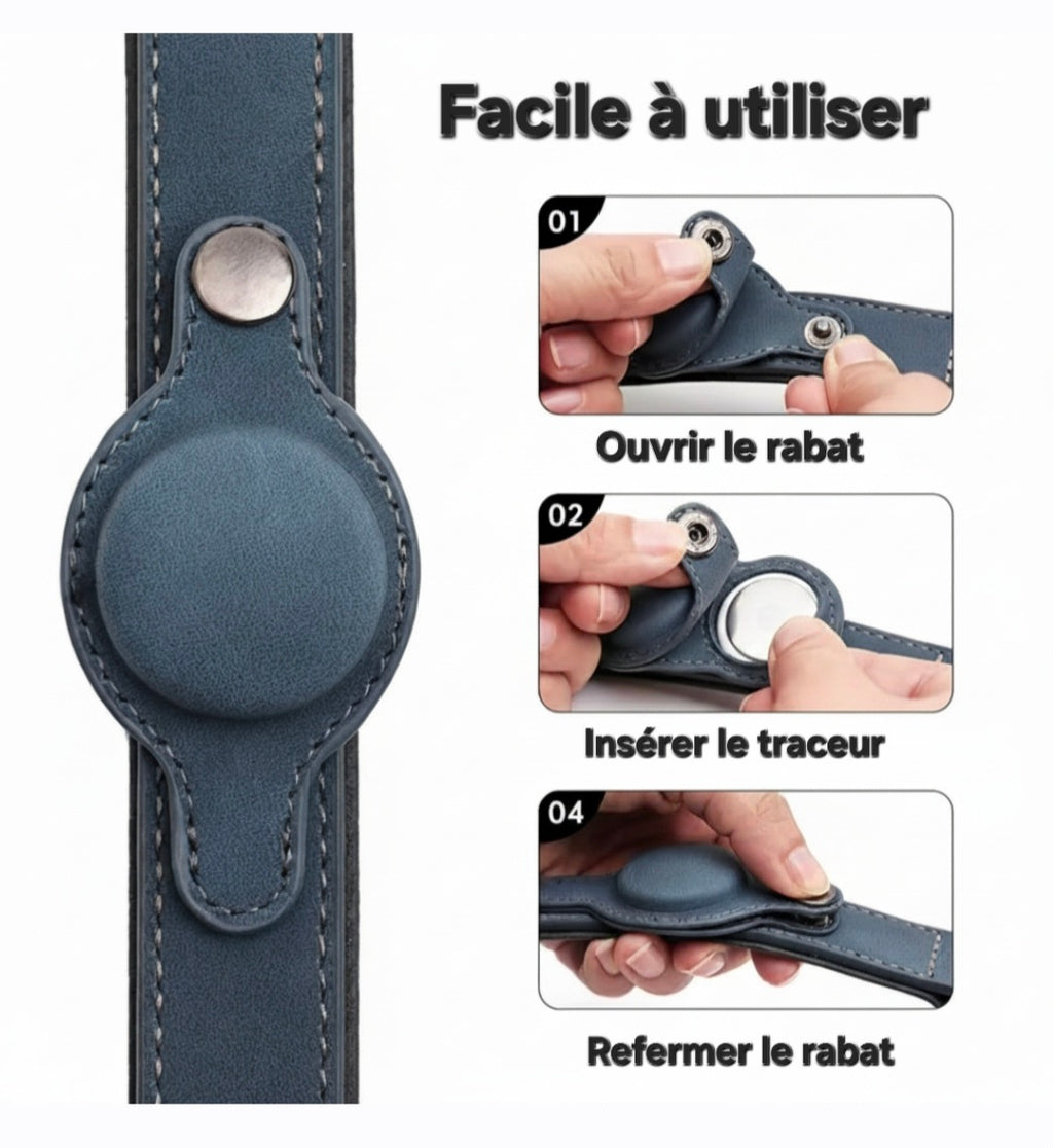 Collier pour Chien en Cuir PU - Anti-Perte avec Porte-Médaille, Réglable