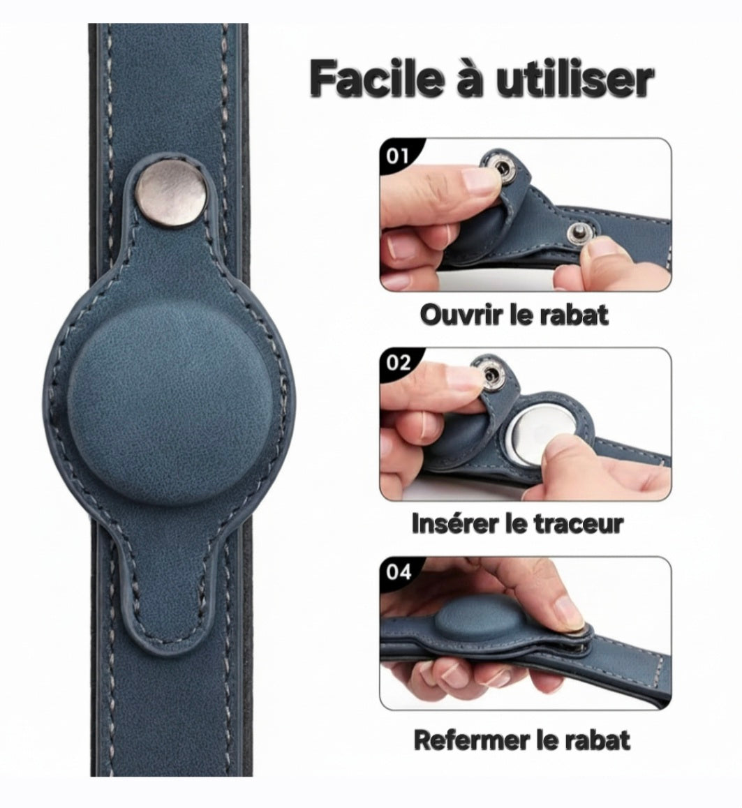 Collier pour Chien en Cuir PU - Anti-Perte avec Porte-Médaille, Réglable