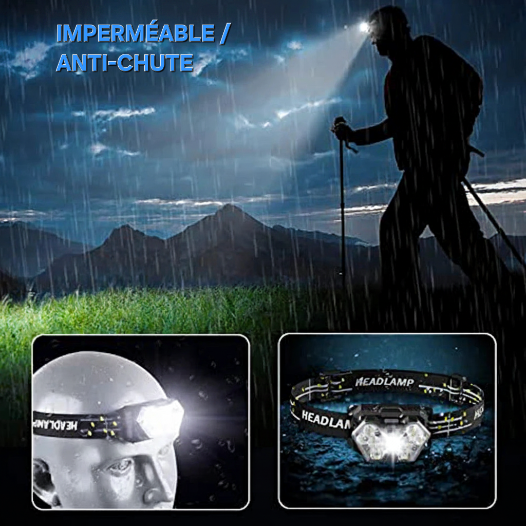 Lampe Frontale 9 LED Rechargeable - 2000 Lumens & Capteur de Mouvement