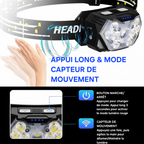 Lampe Frontale 9 LED Rechargeable - 2000 Lumens & Capteur de Mouvement